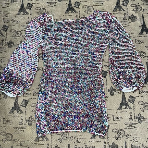Retrofete Tara Crochet Sequin Long Sleeve Dress, medium - Picture 6 of 10
